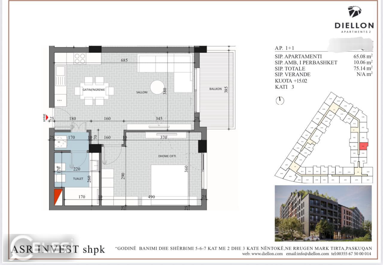 Apartament 1+1 në shitje, PASKUQAN — foto 3